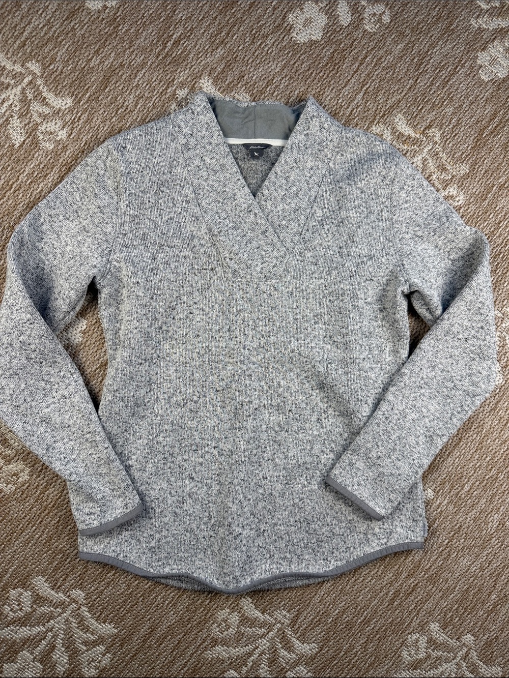 Eddie Bauer Heathered Gray V-Neck Pullover Sweater